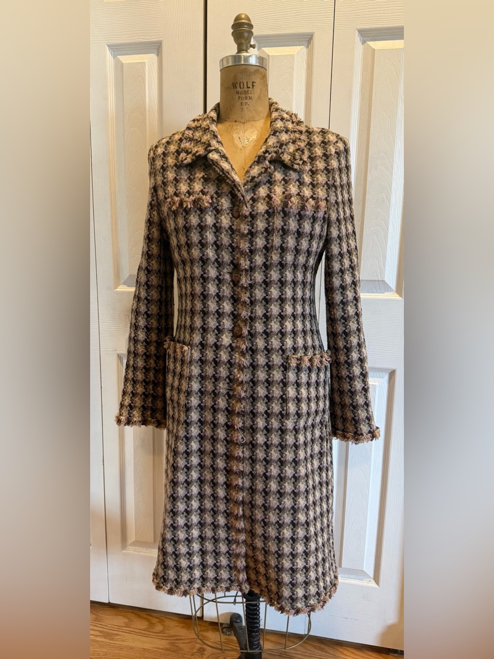 Marvin Richards Vintage Houndstooth Long Trench Light Coat